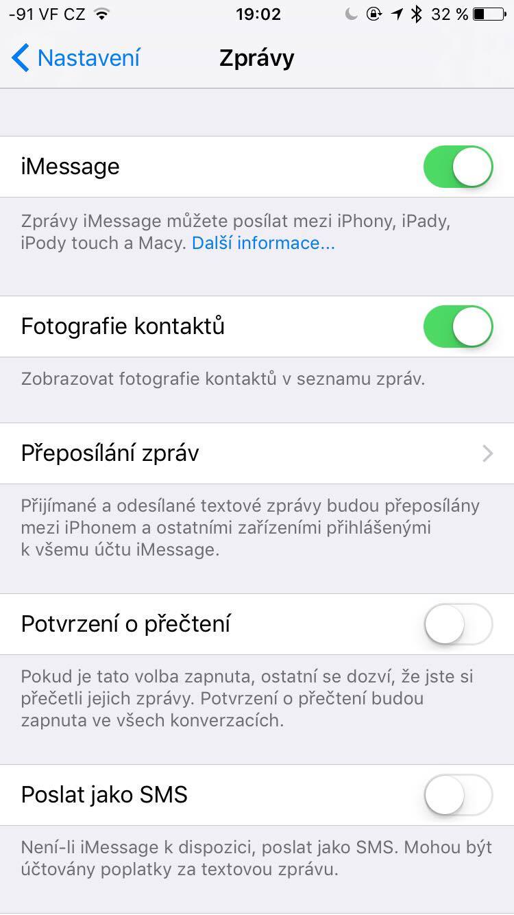 iOS10 nastavení zpráv