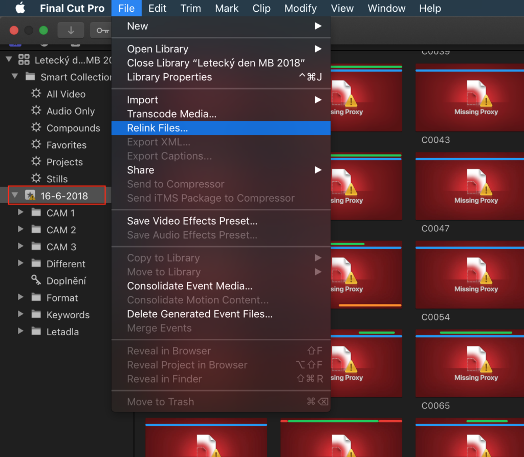 Final Cut Pro X - chybějící soubory