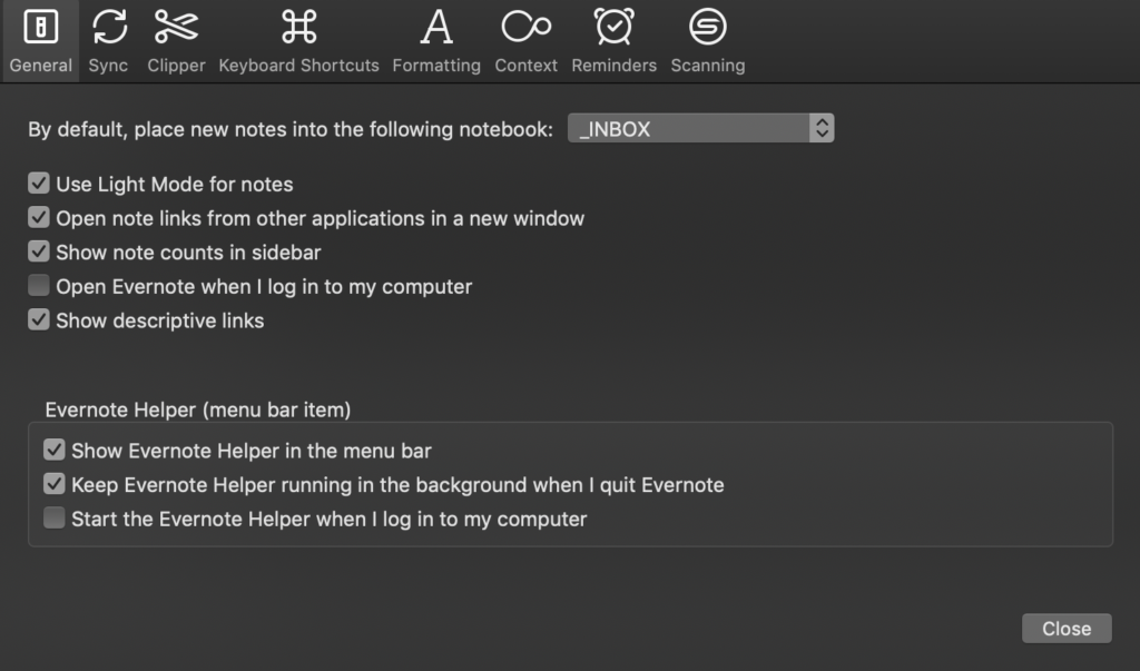 Evernote v Dark mode